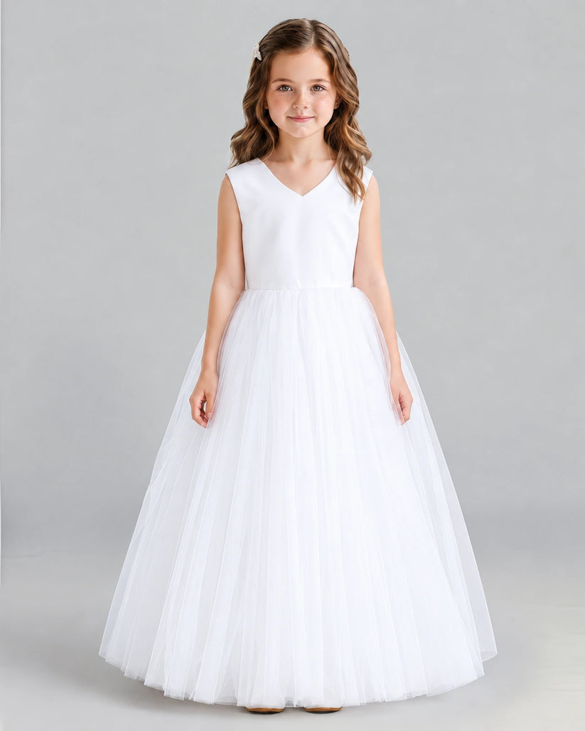 White Ball Gown Flower Girl Dress Front
