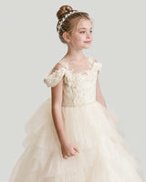 Champagne Tulle Ball Gown Pageant Dress Side View