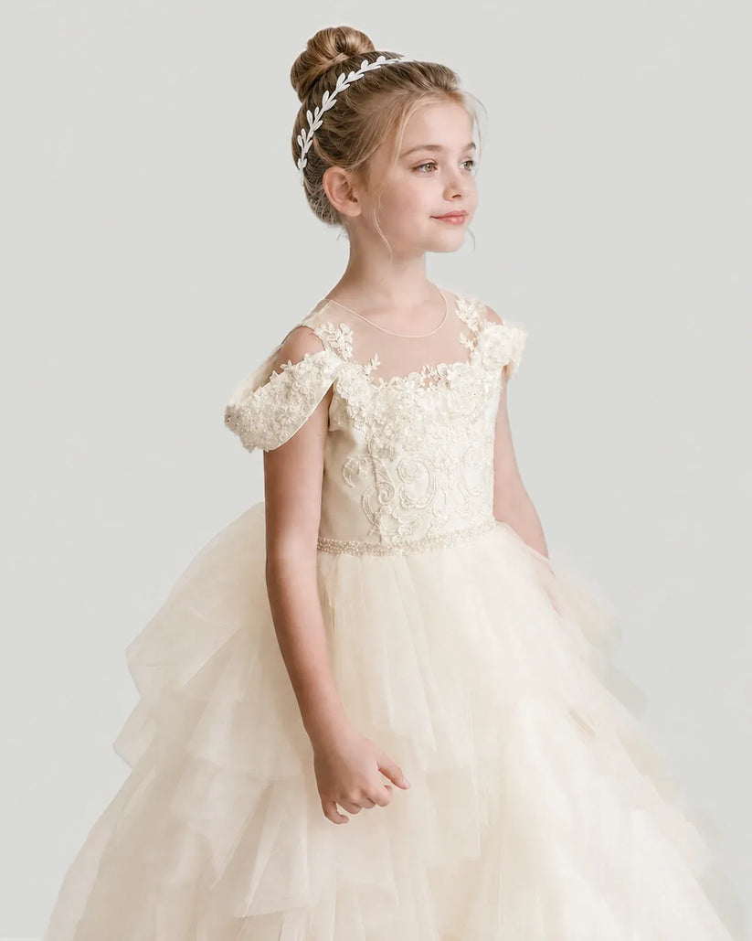 Champagne Tulle Ball Gown Pageant Dress Side View