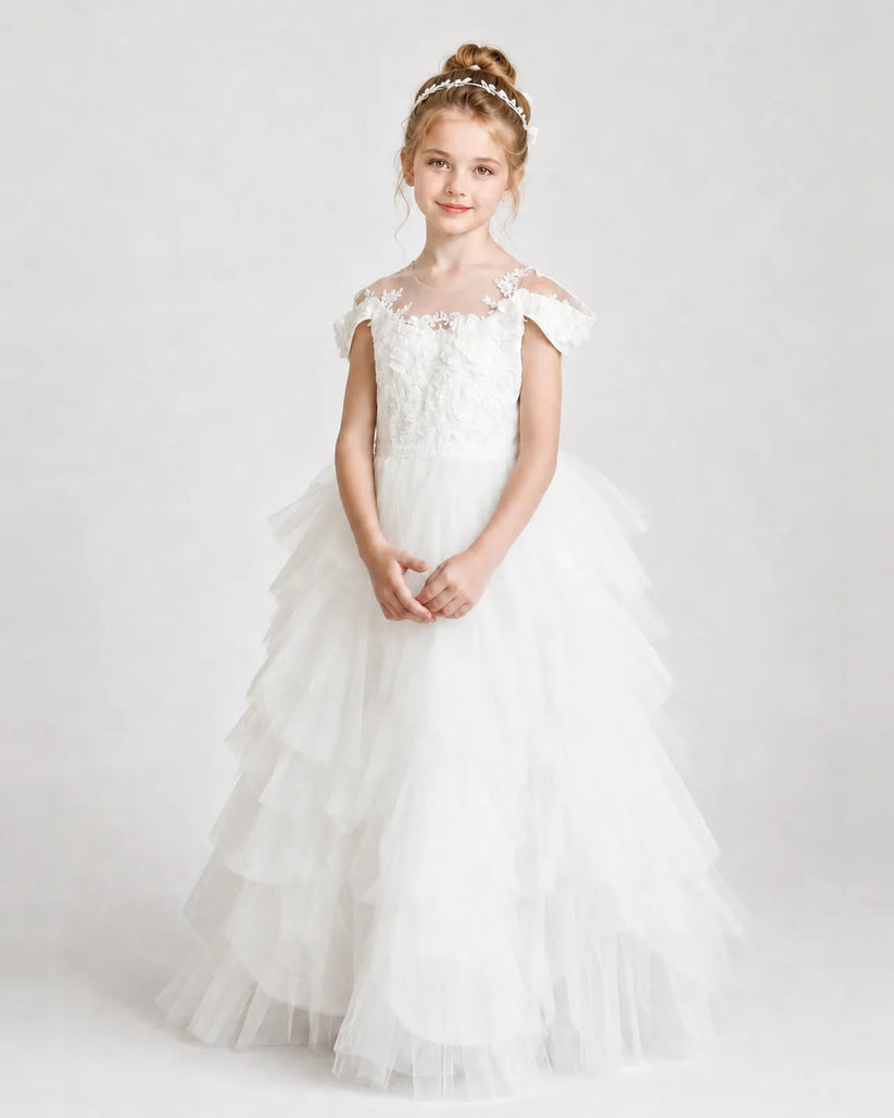 Ivory Tulle Ball Gown Pageant Dress Front View