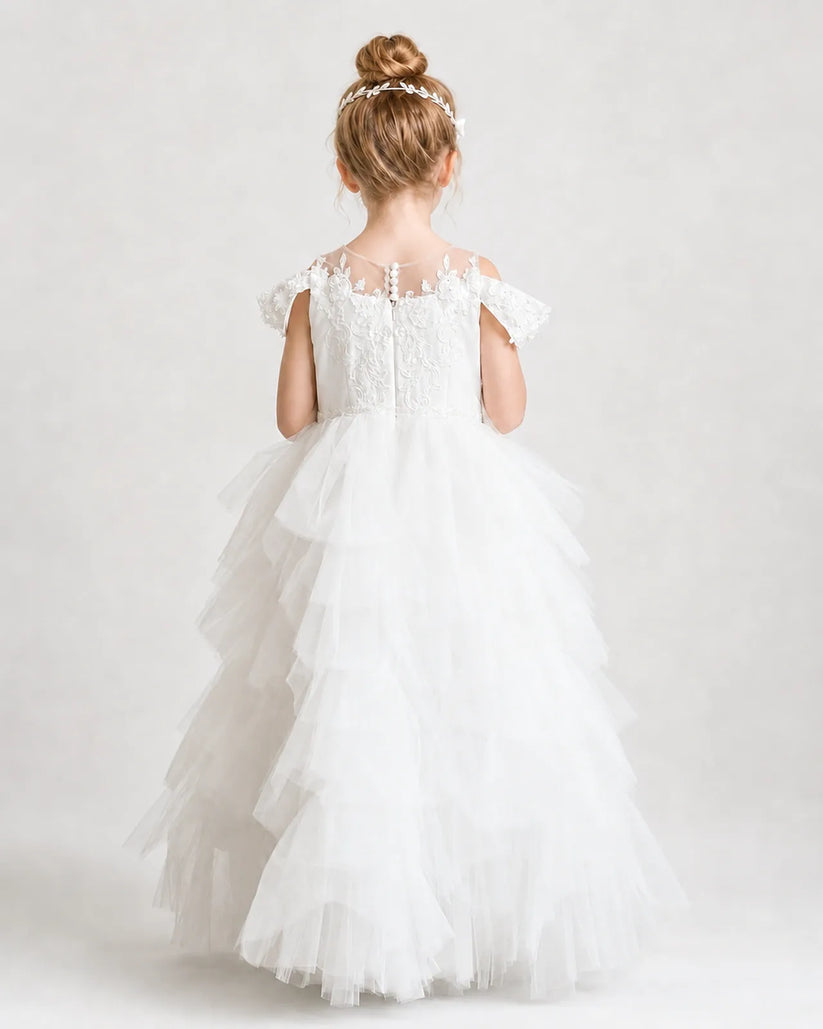 Ivory Tulle Ball Gown Pageant Dress Back View
