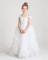White Tulle Ball Gown Pageant Dress Front View