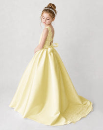 Satin Daffodil Lace A-line Flower Girl Dress Back View
