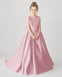 Satin Dustyrose Lace A-line Flower Girl Dress Front View