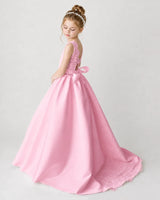 Pink Lace A-line Flower Girl Dress Back View
