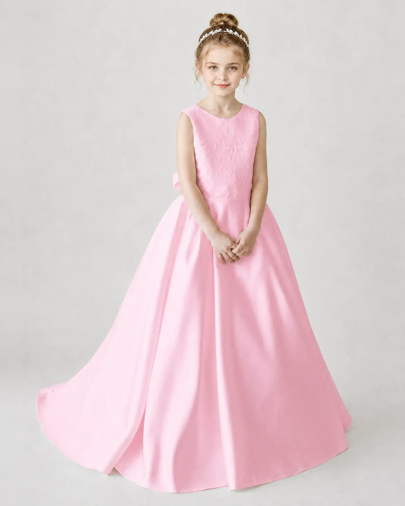 Pink Lace A-line Flower Girl Dress Front View