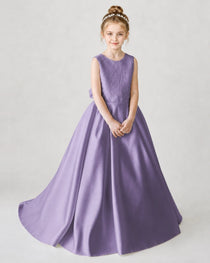 Satin Wisteria Lace A-line Flower Girl Dress Front View