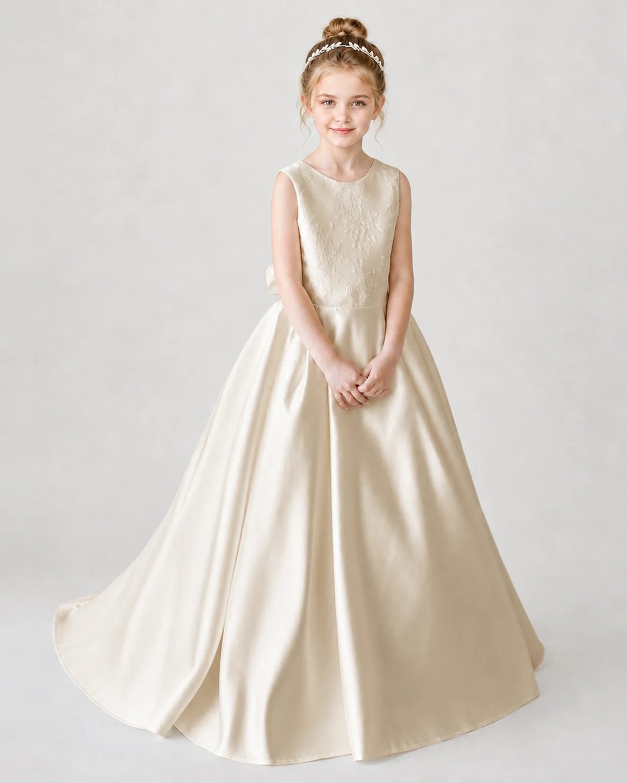 Champagne Flower Girl Dress Front View