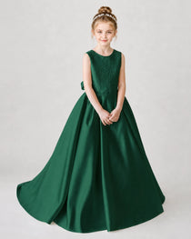 Dark Green Flower Girl Dress Front View