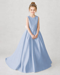 Dusty Blue Flower Girl Dress Front View