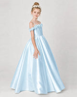 Baby Blue Satin A-line Girls Formal Dress Side View