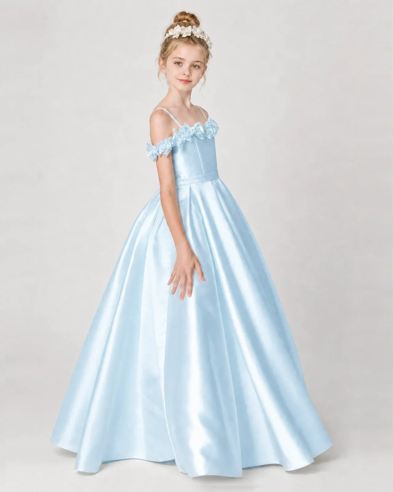Baby Blue Satin A-line Girls Formal Dress Side View