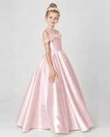 Blush Pink Satin A-line Girls Formal Dress Side View