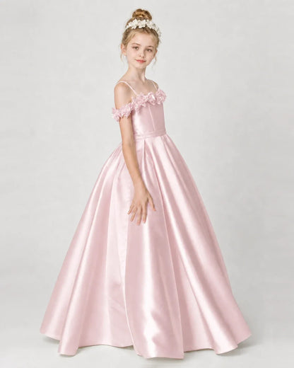 Blush Pink Satin A-line Girls Formal Dress Side View