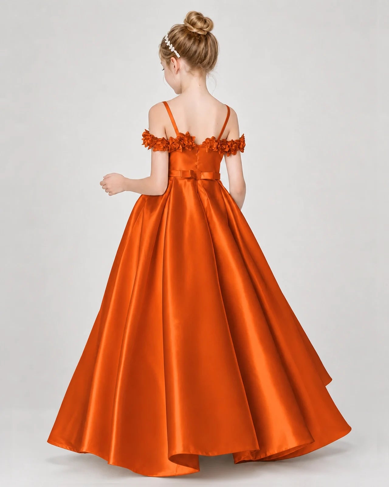 Dideyttawl Satin Girl Formal Dress with 3D Flowers & Off-Shoulder Straps Secondary image