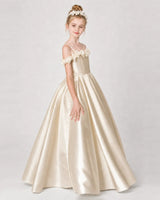 Champagne Satin A-line Girls Formal Dress Side View