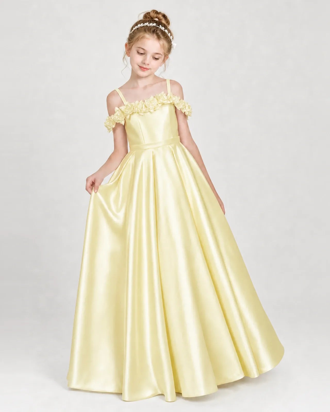 Daffodil Satin A-line Girls Formal Dress Front View