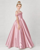Dusty Rose Satin A-line Girls Formal Dress Side View