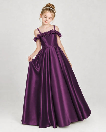 Grape Satin A-line Girls Formal Dress Front View
