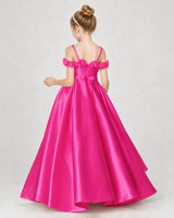Hot Pink Satin A-line Girls Formal Dress Back View