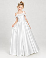 Ivory Satin A-line Girls Formal Dress Front View