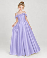 Lavender Satin A-line Girls Formal Dress Front View