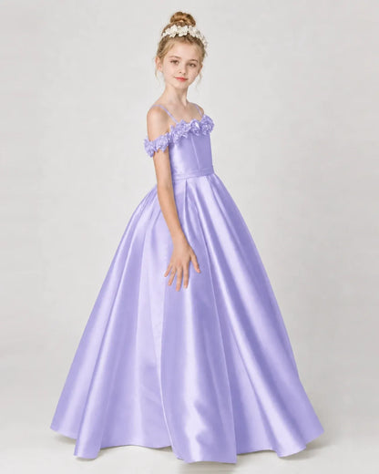 Lavender Satin A-line Girls Formal Dress Side View