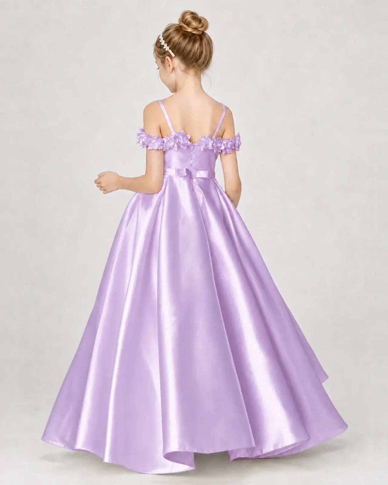 Lilac Satin A-line Girls Formal Dress Back View