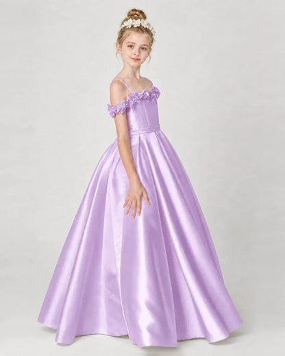 Lilac Satin A-line Girls Formal Dress Side View