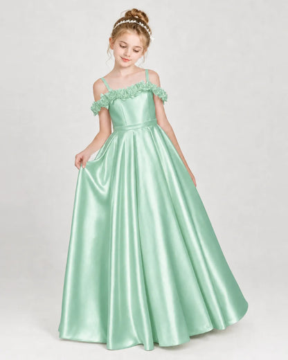 Mint Green Satin A-line Girls Formal Dress Front View