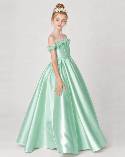 Mint Green Satin A-line Girls Formal Dress Side View