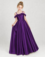 Purple Satin A-line Girls Formal Dress Front View
