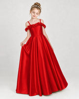 Red Satin A-line Girls Formal Dress Front View