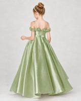 Sage Green Satin A-line Girls Formal Dress Back View