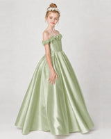 Sage Green Satin A-line Girls Formal Dress Side View