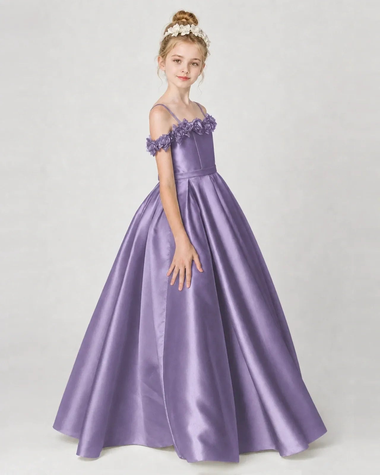 Wisteria Satin A-line Girls Formal Dress Side View