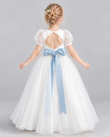 Dusty Blue Ball Gown First Communion Dress Back [Shared]