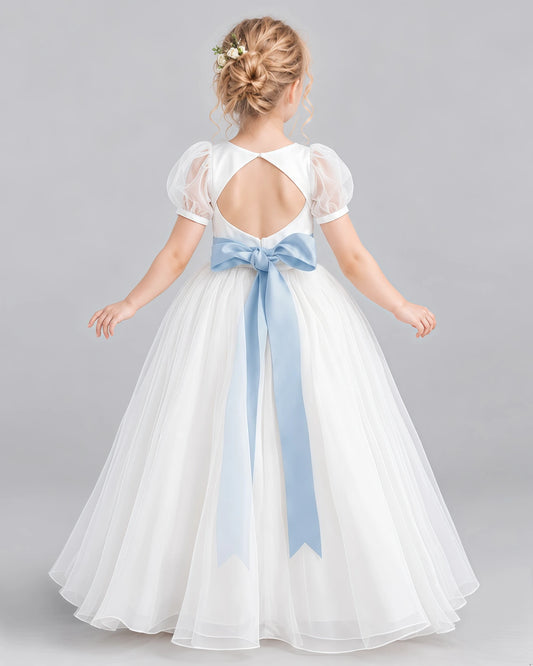 Dusty Blue Ball Gown First Communion Dress Back [Shared]