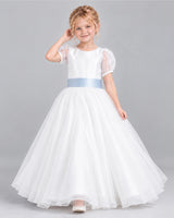 Dusty Blue Ball Gown First Communion Dress Pose [Shared]