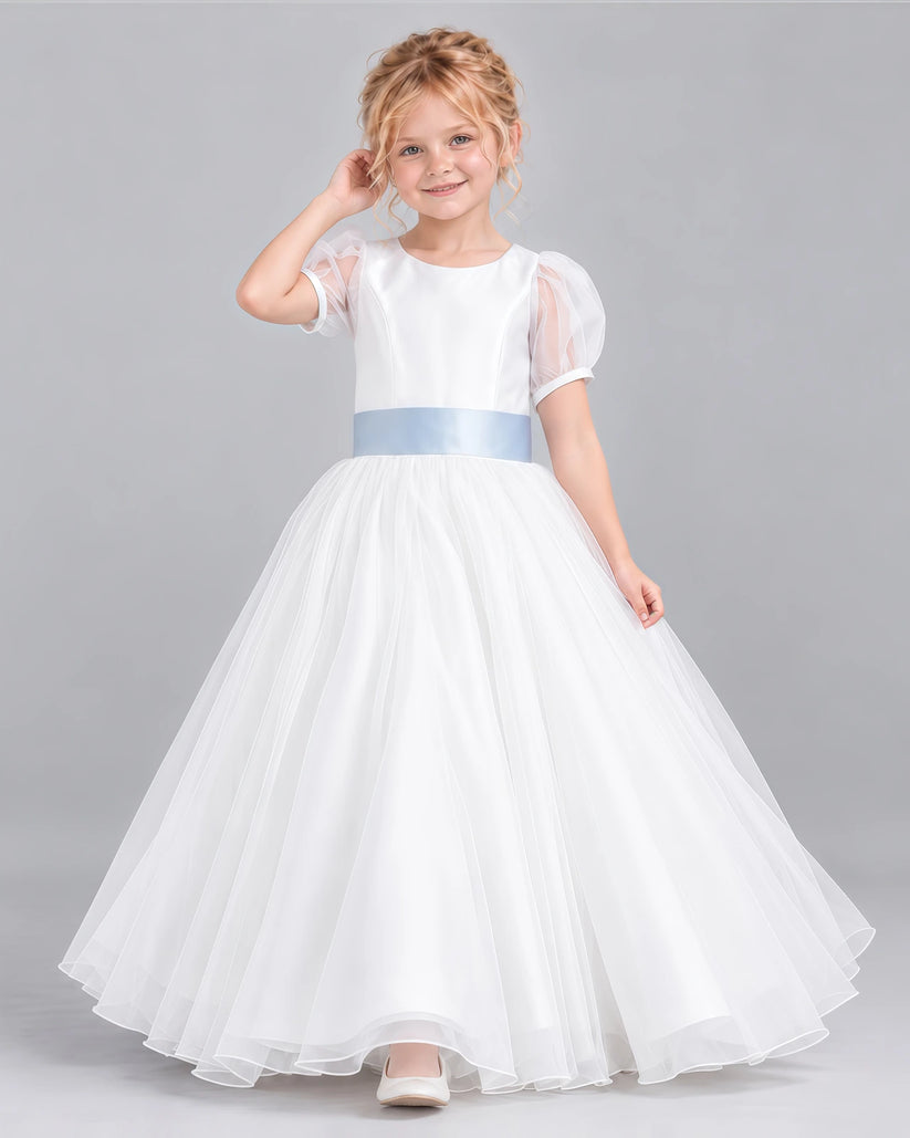 Dusty Blue Ball Gown First Communion Dress Pose [Shared]