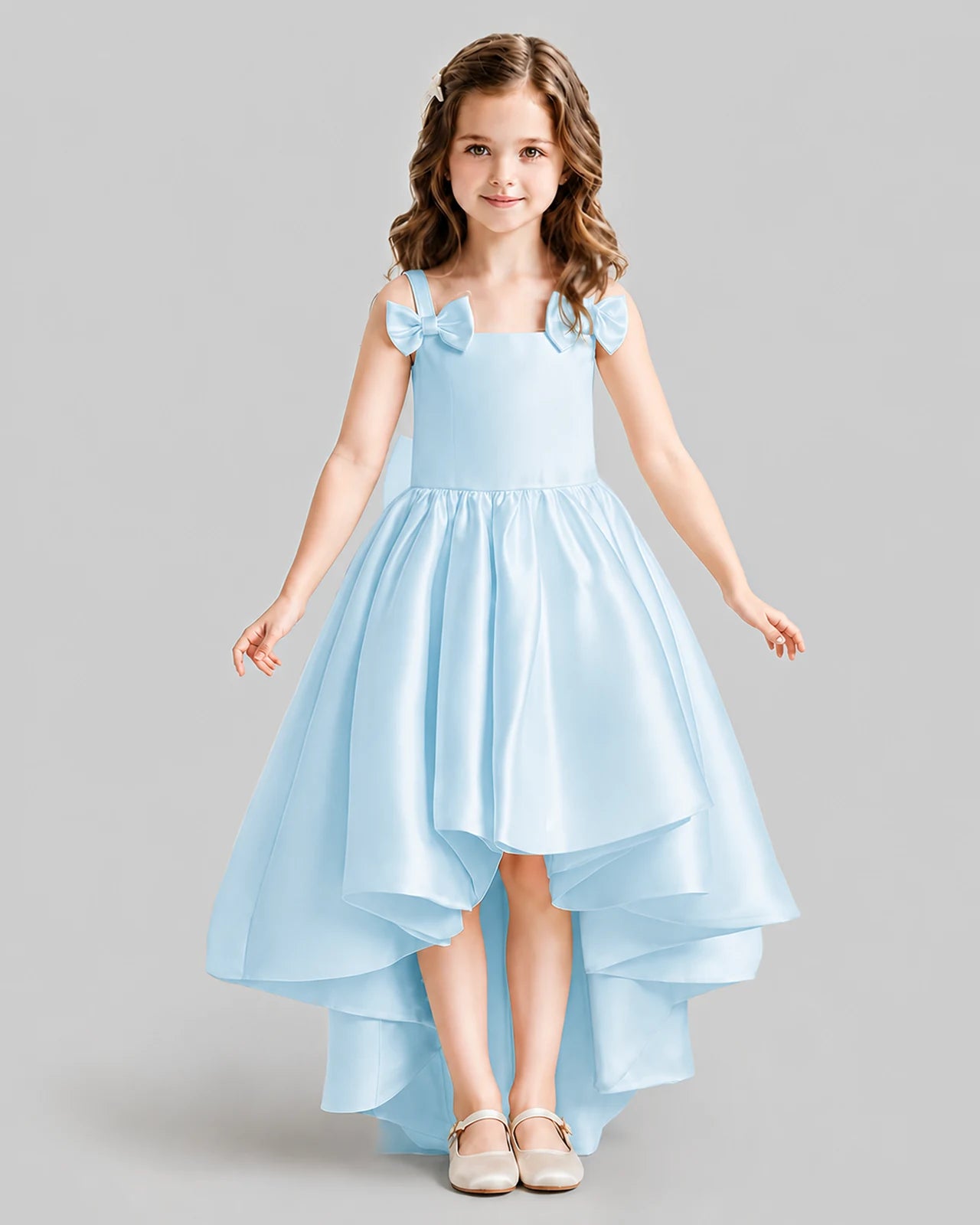 Baby Blue Flared Flower Girl Dresses Front