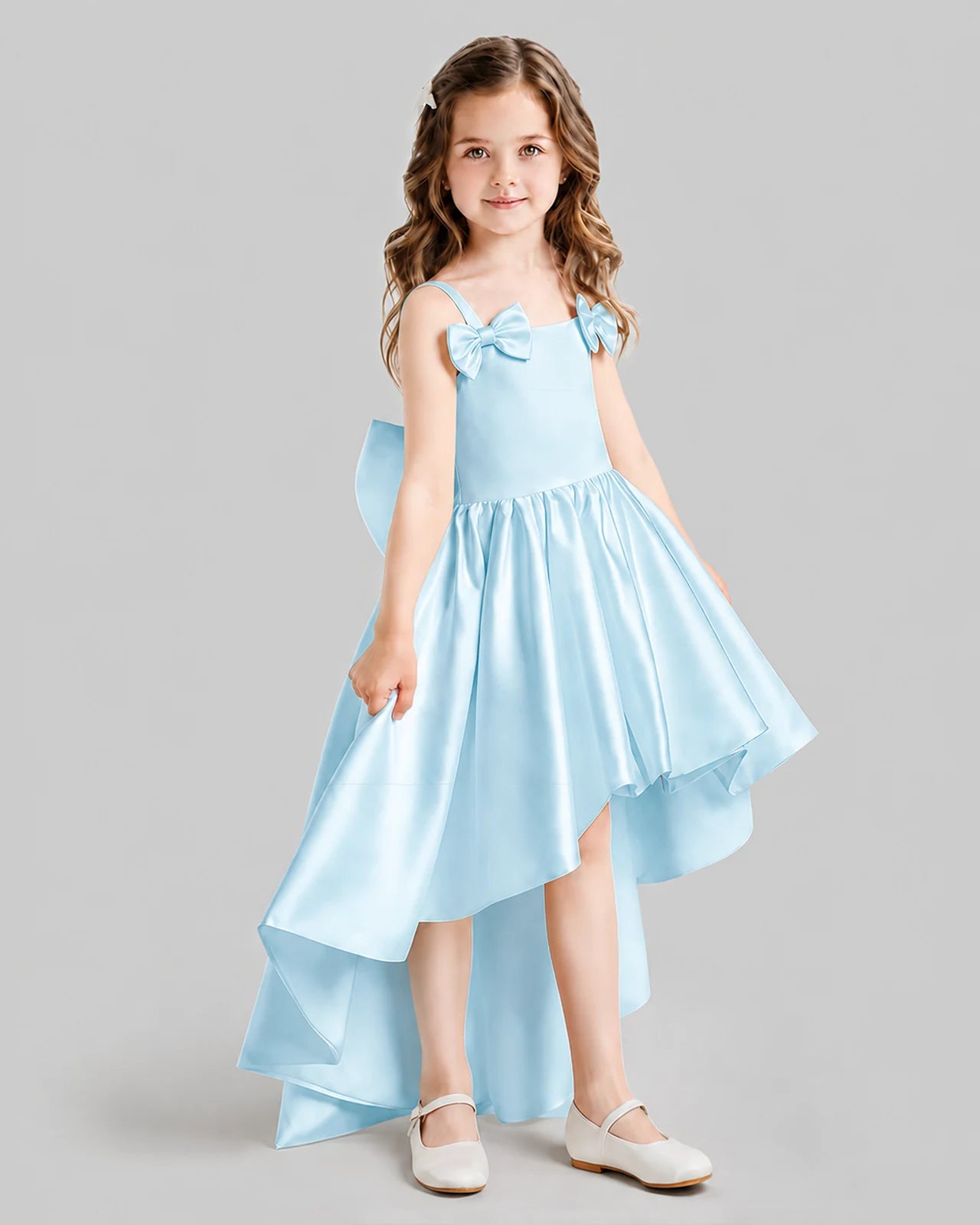 Baby Blue Flared Flower Girl Dresses Side