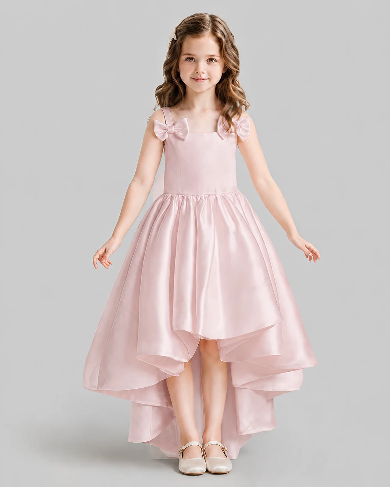 Blush Pink Flared Flower Girl Dresses Front