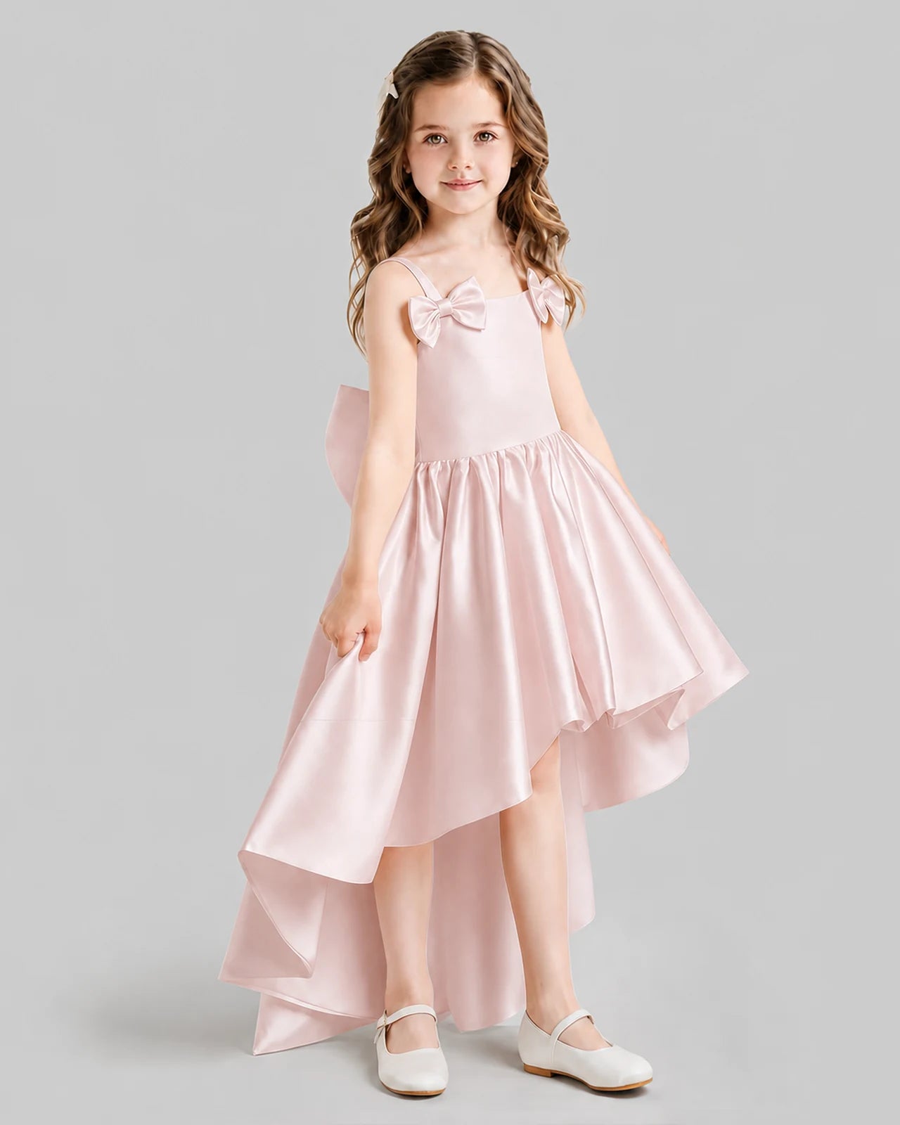 Blush Pink Flared Flower Girl Dresses Side