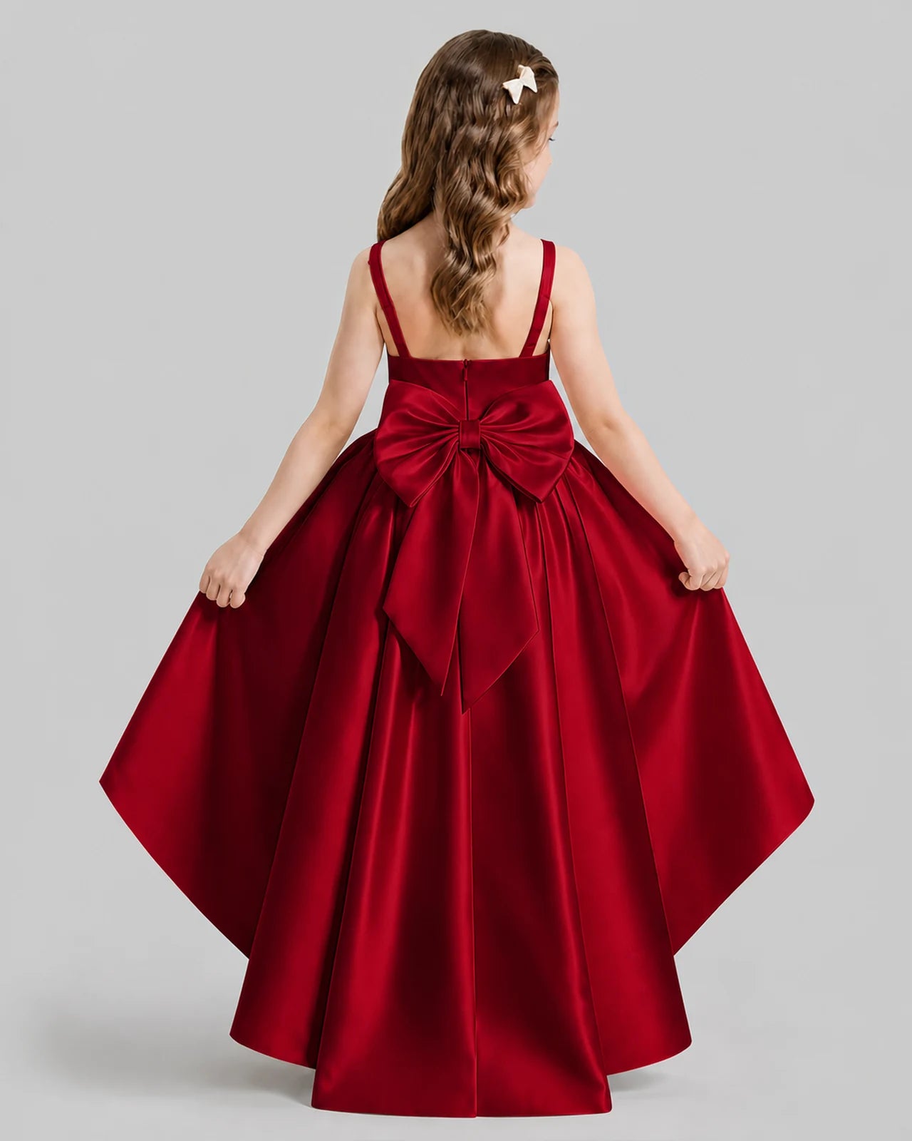 Burgundy Flared Flower Girl Dresses Back