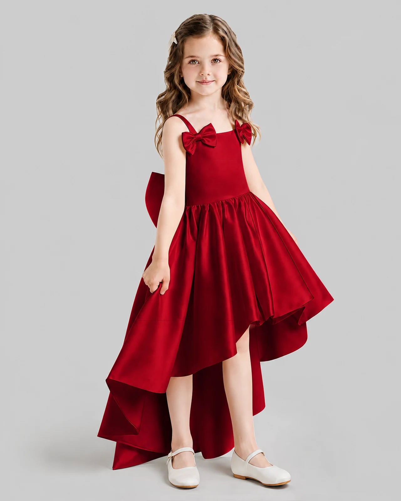 Burgundy Flared Flower Girl Dresses Side