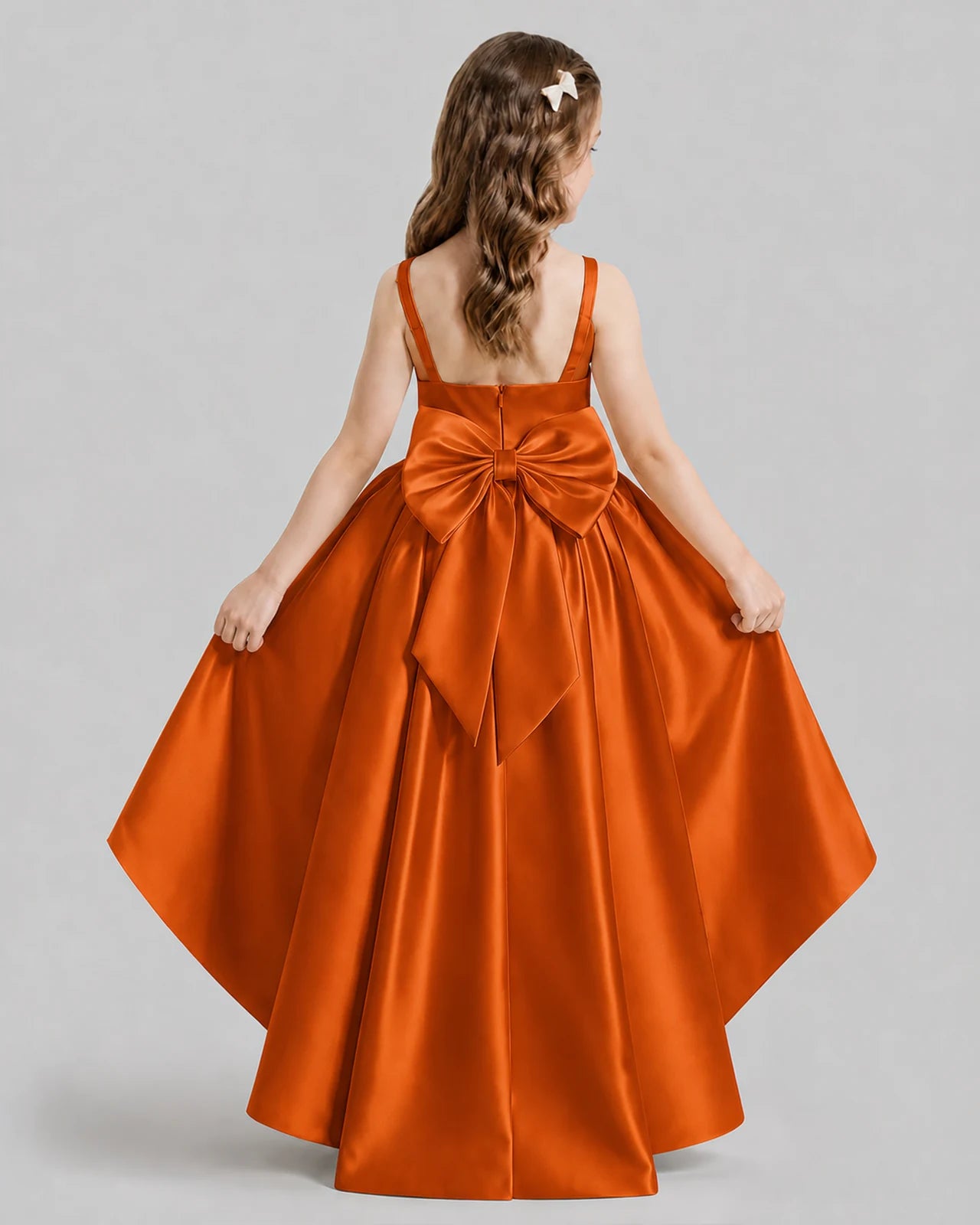 Burnt Orange Flared Flower Girl Dresses Back
