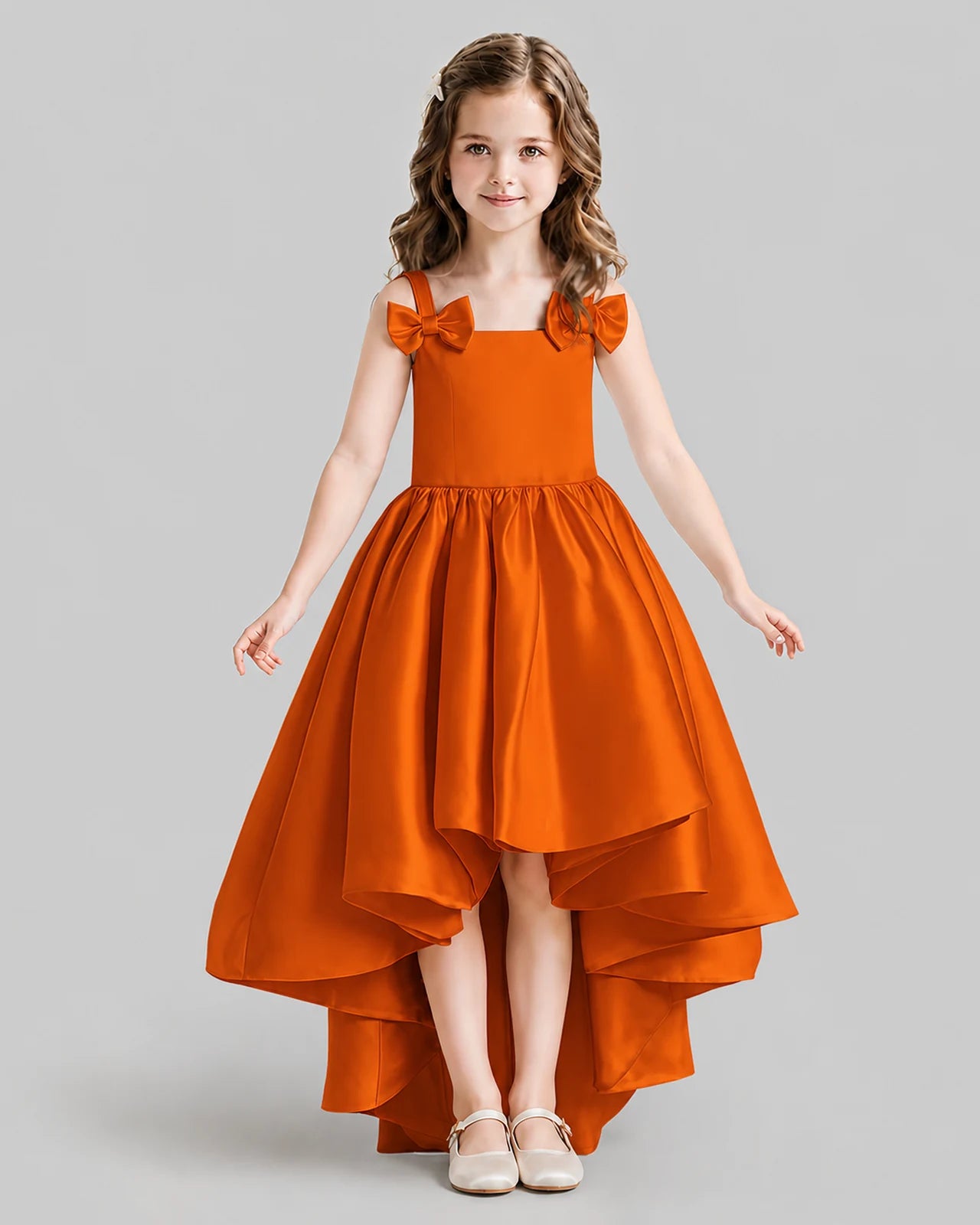 Burnt Orange Flared Flower Girl Dresses Front