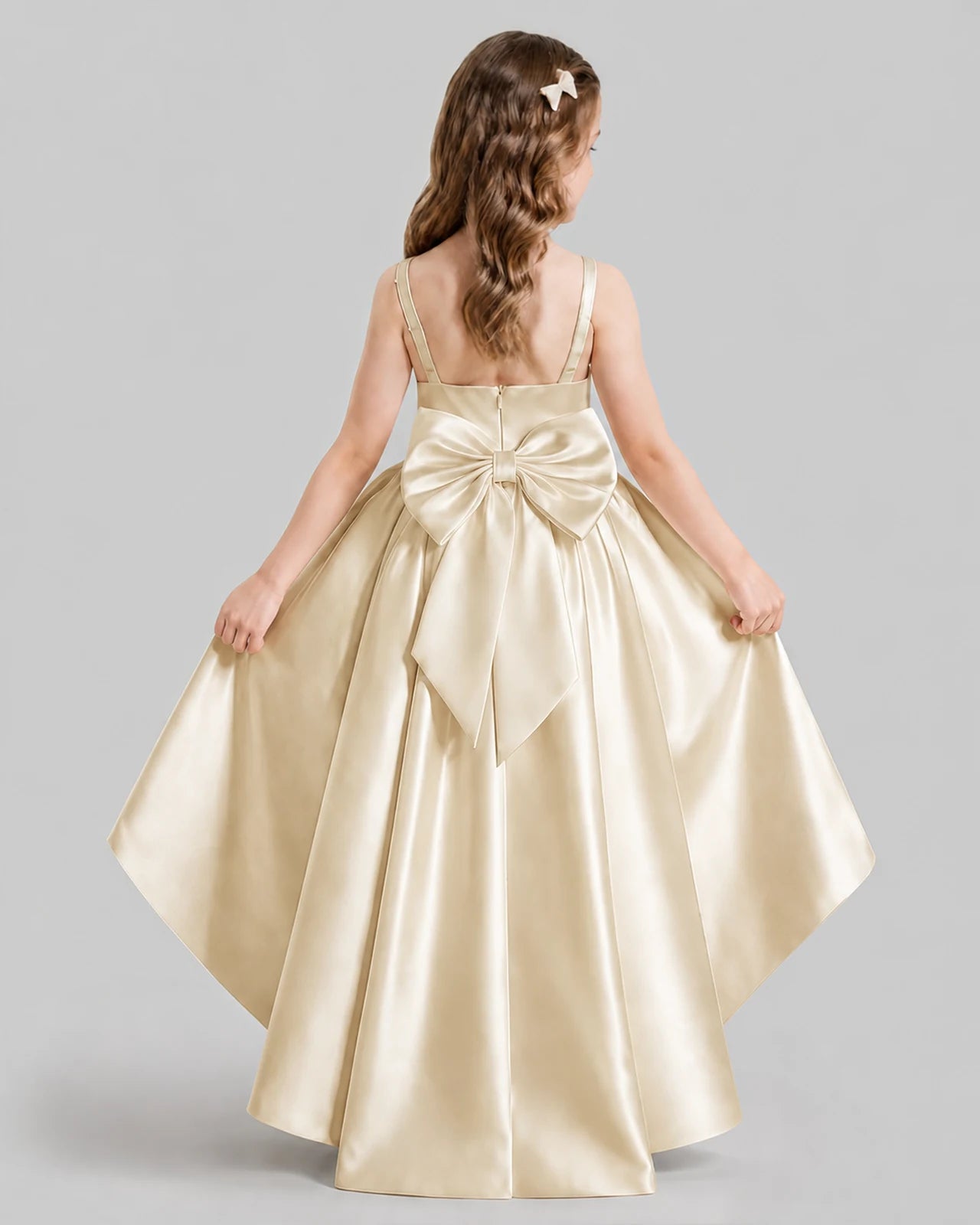 Champagne Flared Flower Girl Dresses Back