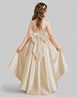 Champagne Flared Flower Girl Dresses Back